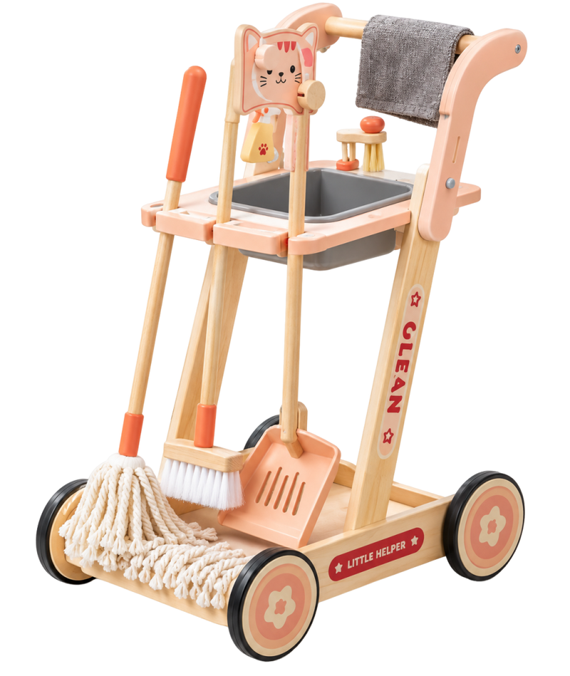 Realistic Wooden Cleaning Trolley