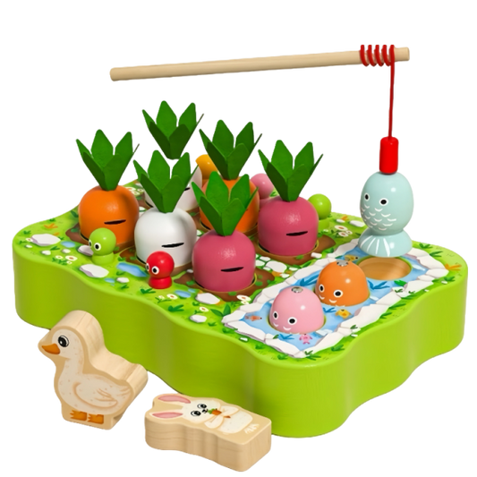 Farm fishing and radish pulling - ducks and rabbits