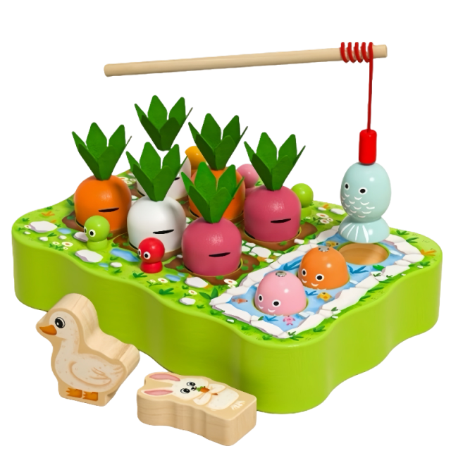 Farm fishing and radish pulling - ducks and rabbits
