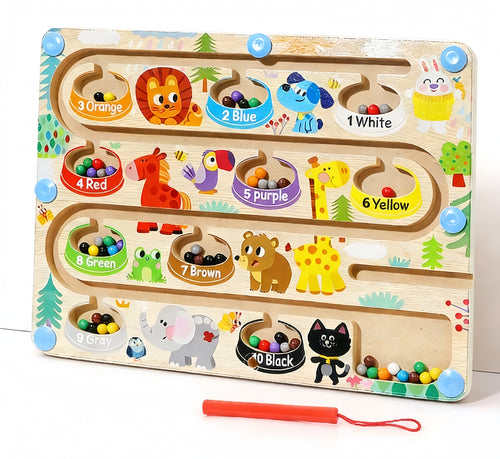 Small animals searching for food: a color and number maze