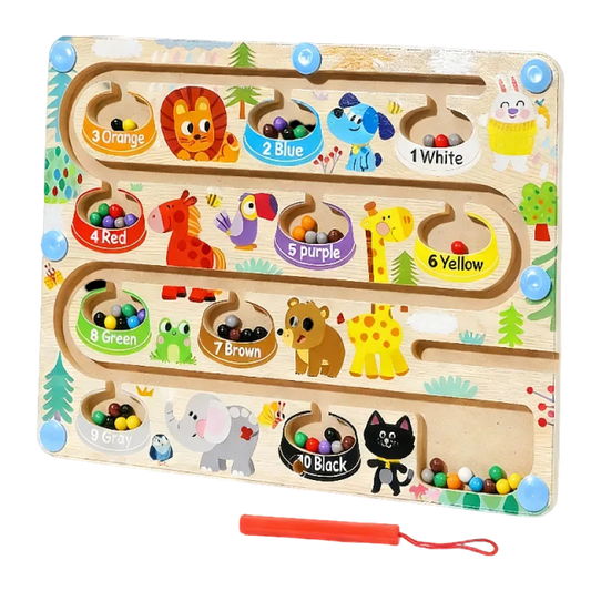 Small animals searching for food: a color and number maze
