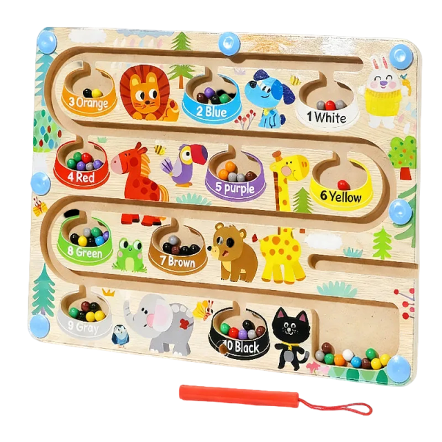 Small animals searching for food: a color and number maze